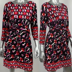 Donna Morgan Dress 14 Black Red Geometric Belt